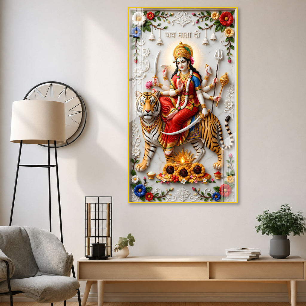 Designer Goddess Durga Acrylic Frame for Home Entrance