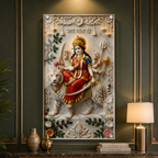 Maa Durga White Tiger Acrylic Wall Art for Wealth & Protection