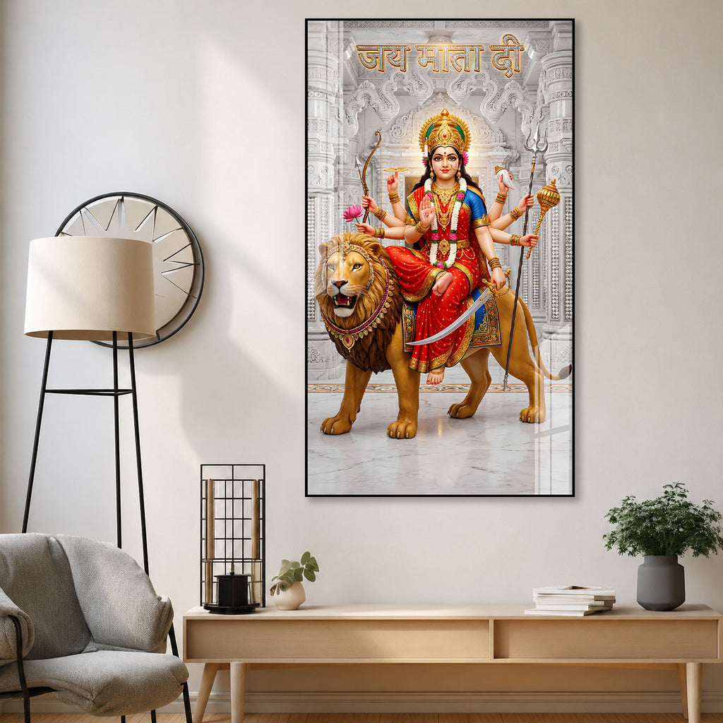Maa Durga Acrylic Wall Painting with Lion for Home Decor