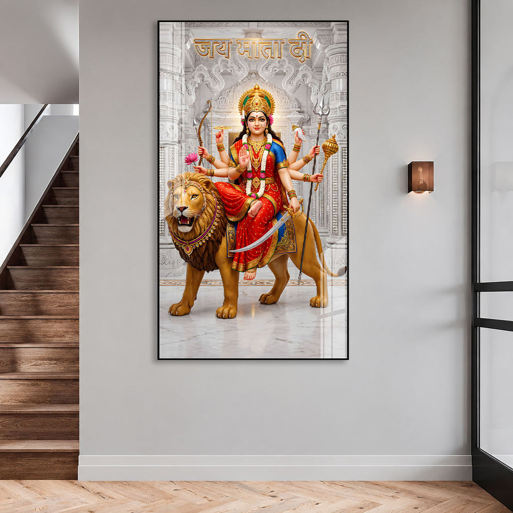 Maa Durga Acrylic Wall Painting with Lion for Home Decor
