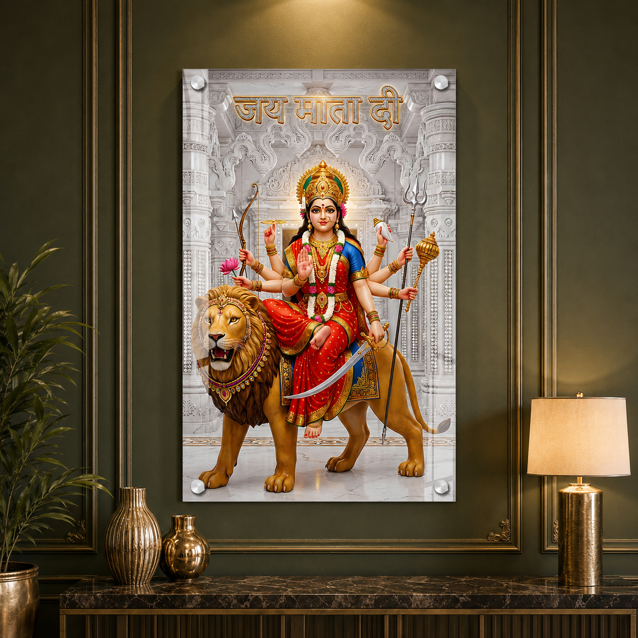 Maa Durga Acrylic Wall Painting with Lion for Home Decor