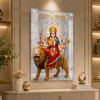 Maa Durga Acrylic Wall Painting with Lion for Home Decor