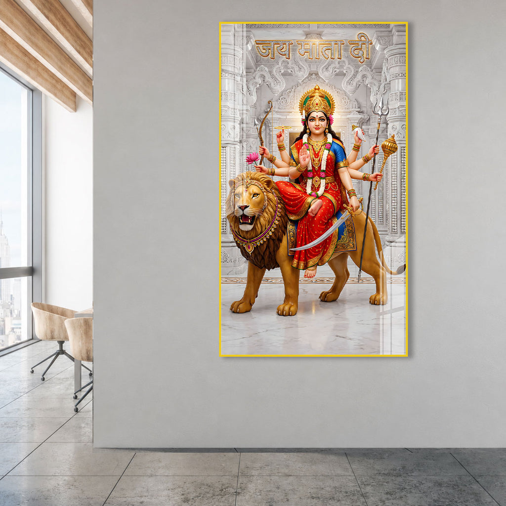 Maa Durga Acrylic Wall Painting with Lion for Home Decor