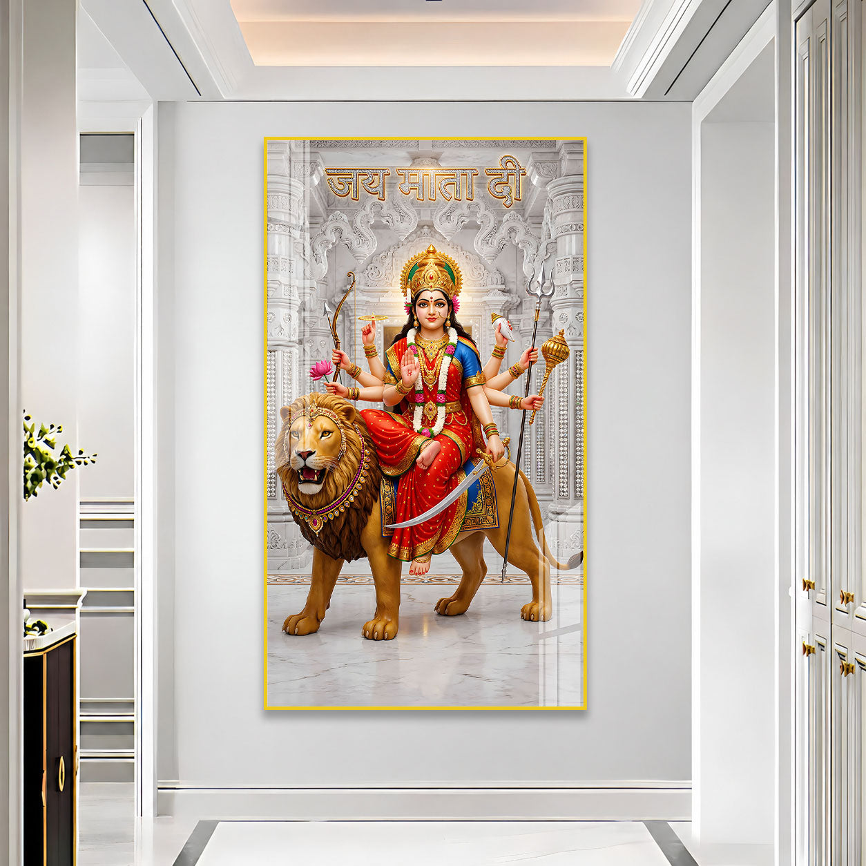 Maa Durga Acrylic Wall Painting with Lion for Home Decor