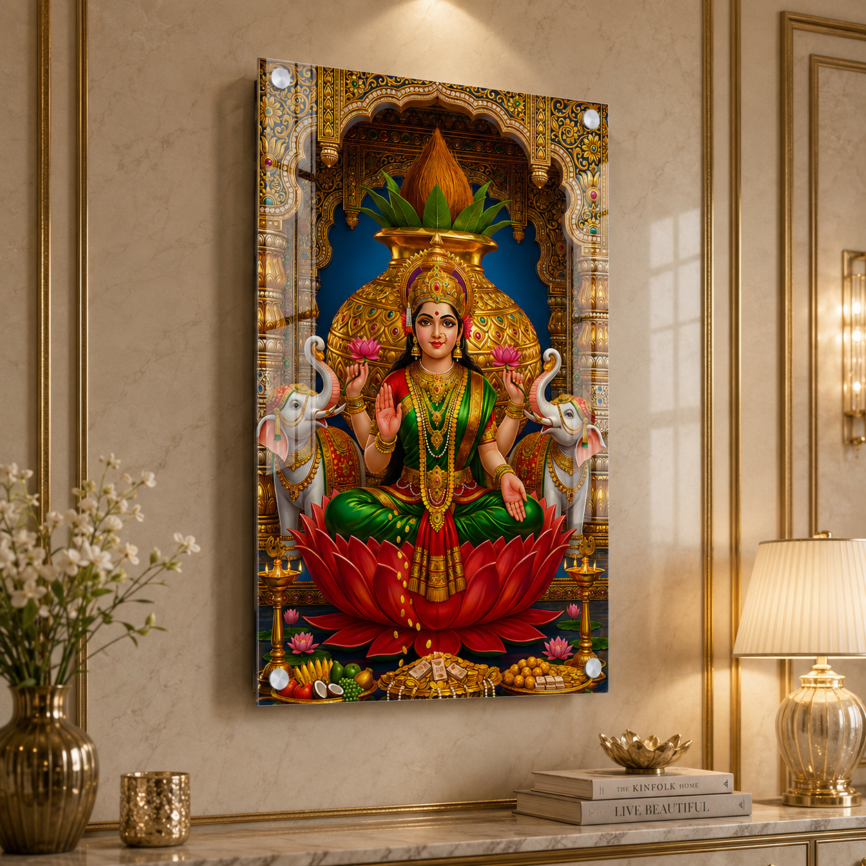 Mahalaxmi Lotus Acrylic Wall Art for Prosperity & Abundance