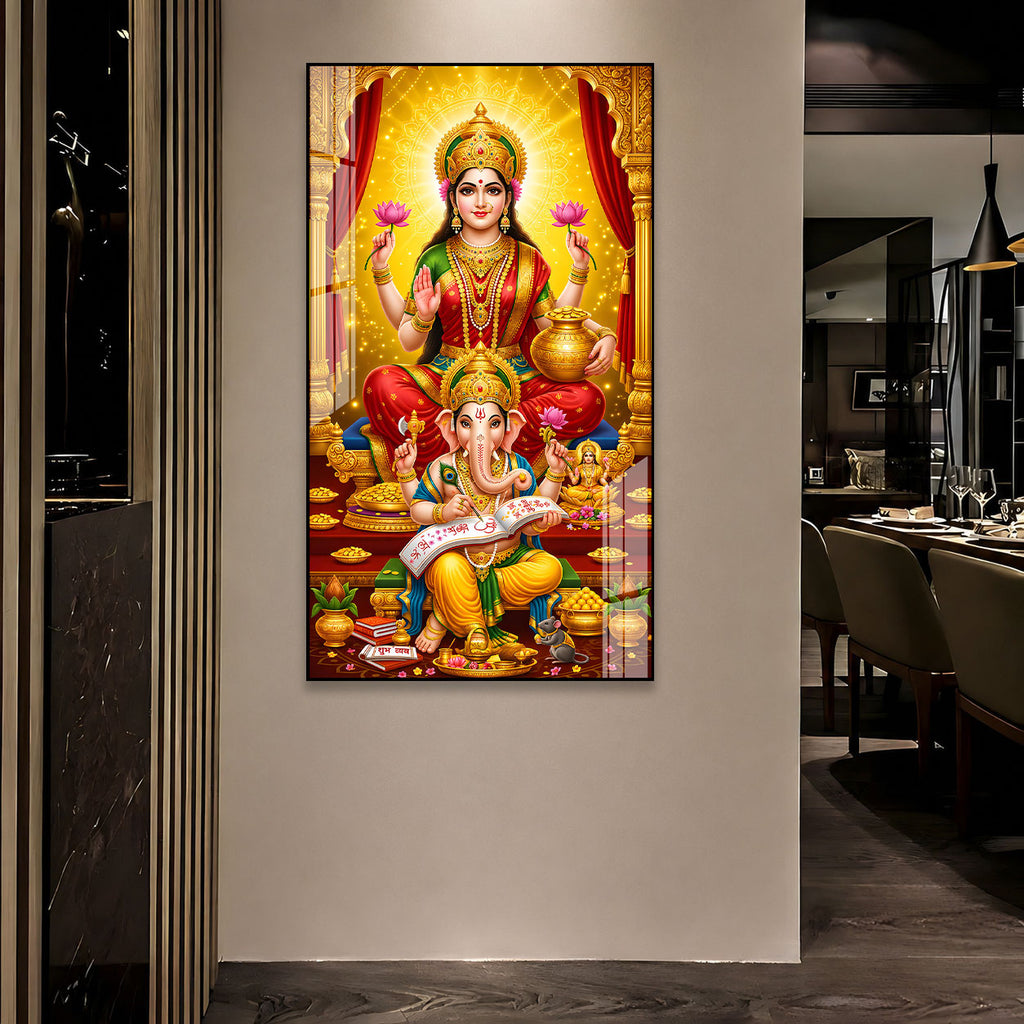 Divine Lakshmi Ganesh Acrylic Painting for Home Temple Decor