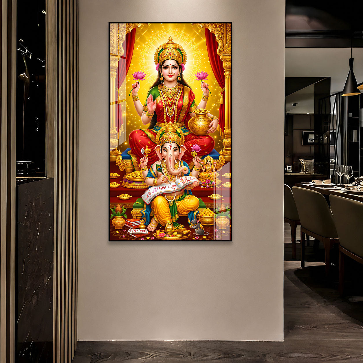 Divine Lakshmi Ganesh Acrylic Painting for Home Temple Decor