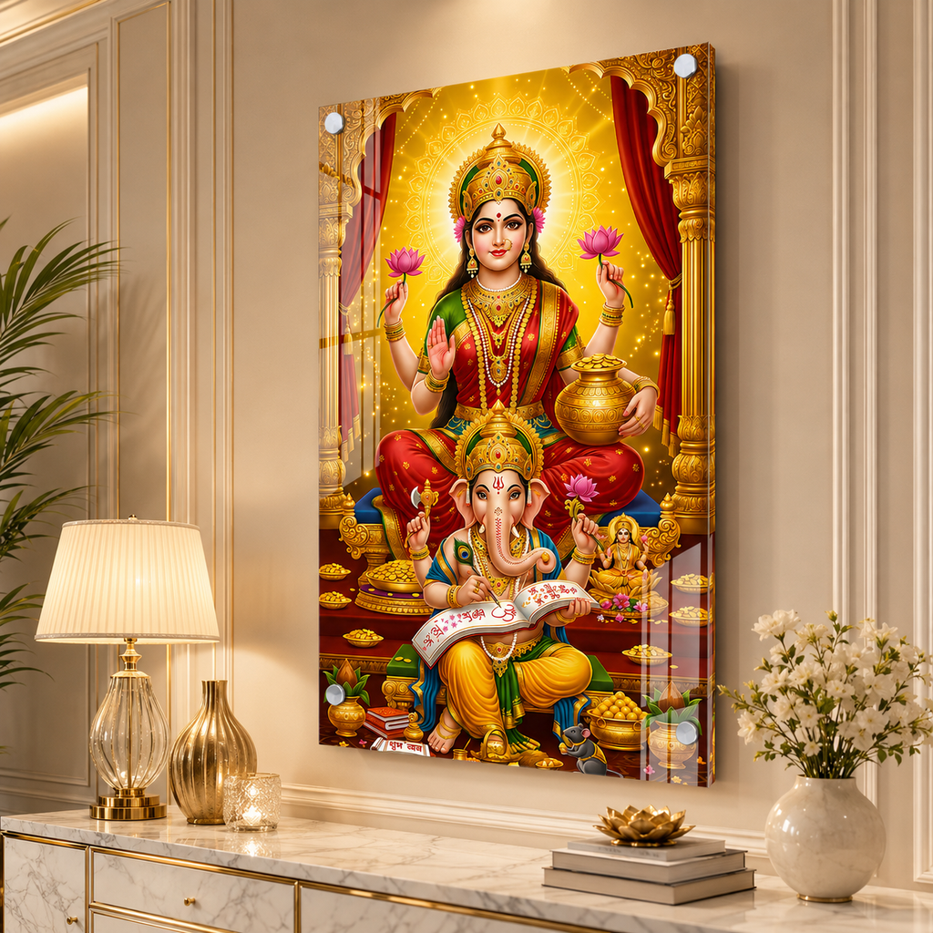 Divine Lakshmi Ganesh Acrylic Painting for Home Temple Decor