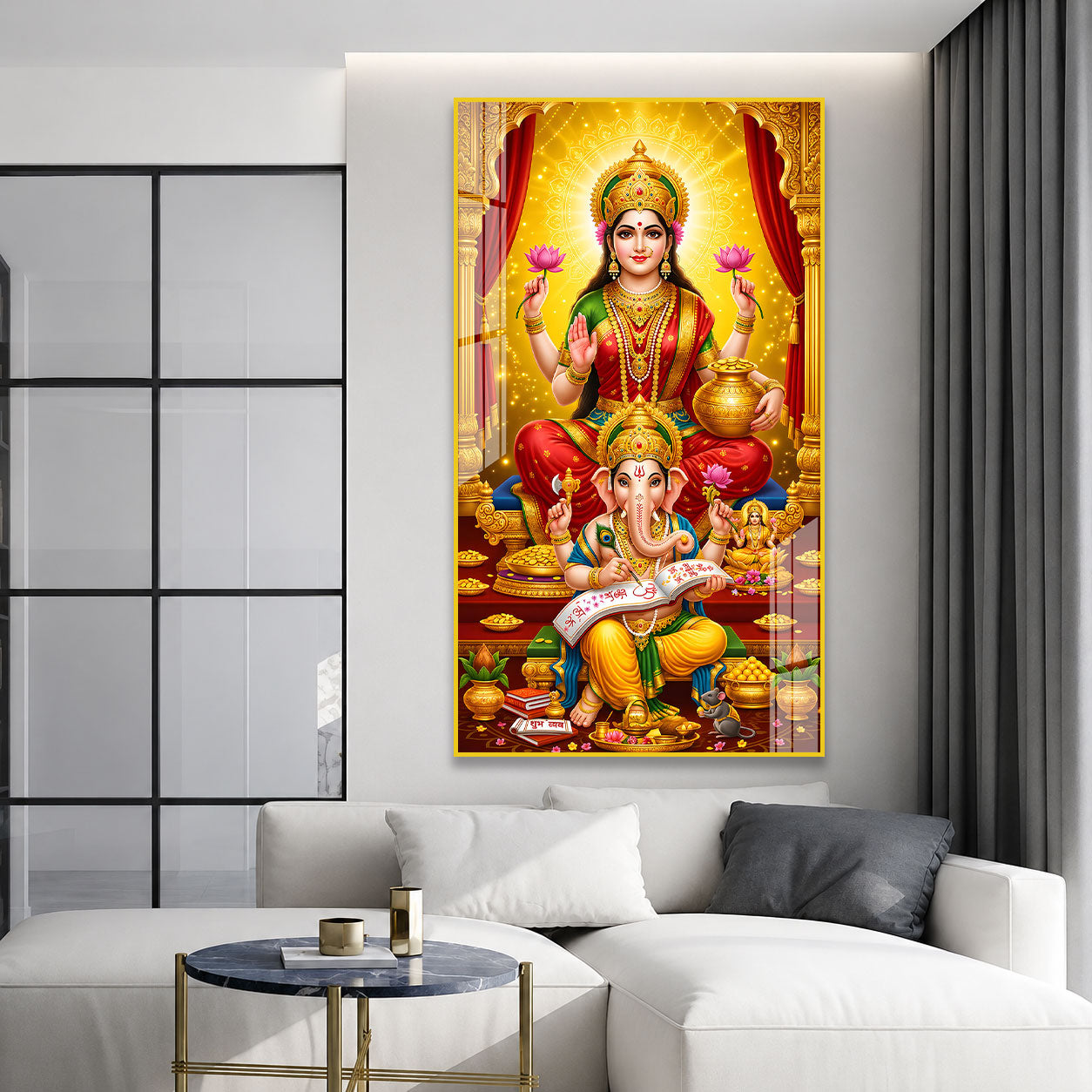 Divine Lakshmi Ganesh Acrylic Painting for Home Temple Decor