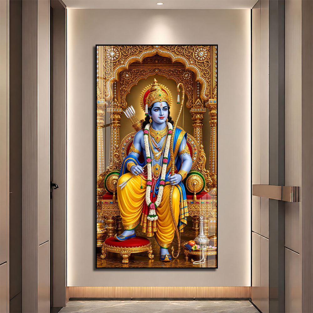Lord Rama Royal Throne Acrylic Wall Painting for Home Temple, Pooja Room and Spiritual Decor