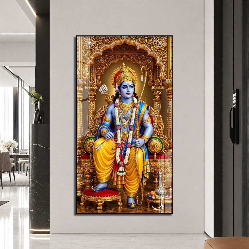 Lord Rama Royal Throne Acrylic Wall Painting for Home Temple, Pooja Room and Spiritual Decor