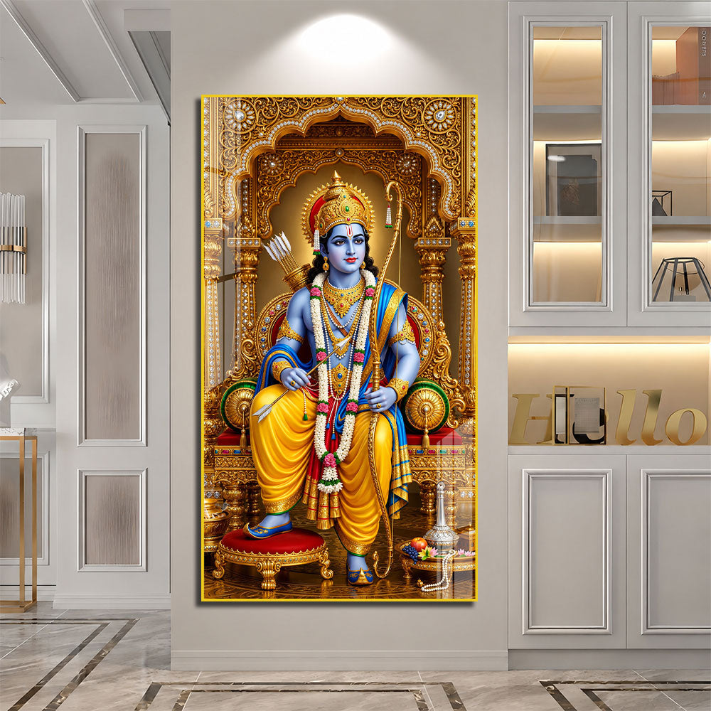 Lord Rama Royal Throne Acrylic Wall Painting for Home Temple, Pooja Room and Spiritual Decor
