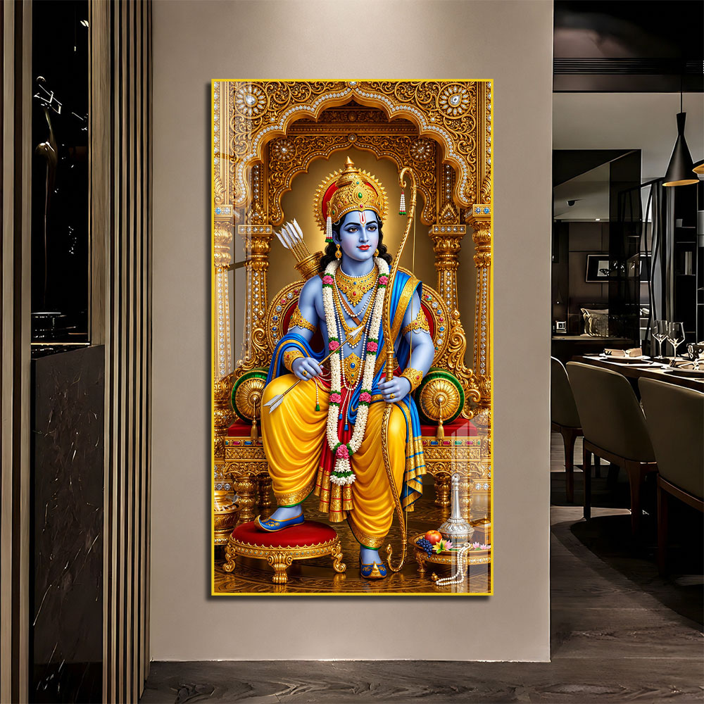 Lord Rama Royal Throne Acrylic Wall Painting for Home Temple, Pooja Room and Spiritual Decor