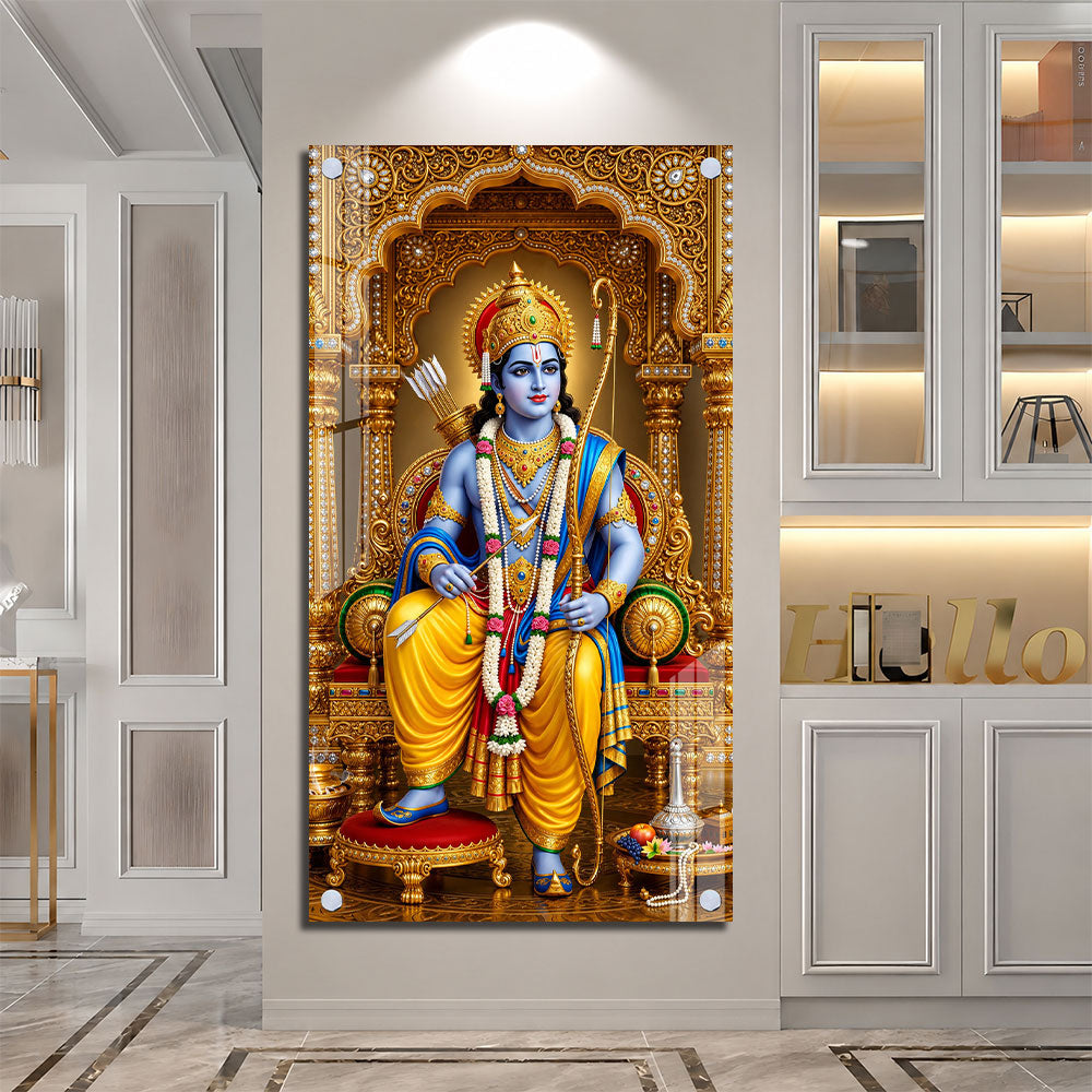 Lord Rama Royal Throne Acrylic Wall Painting for Home Temple, Pooja Room and Spiritual Decor