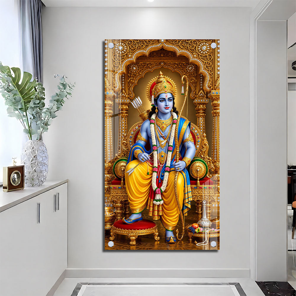 Lord Rama Royal Throne Acrylic Wall Painting for Home Temple, Pooja Room and Spiritual Decor
