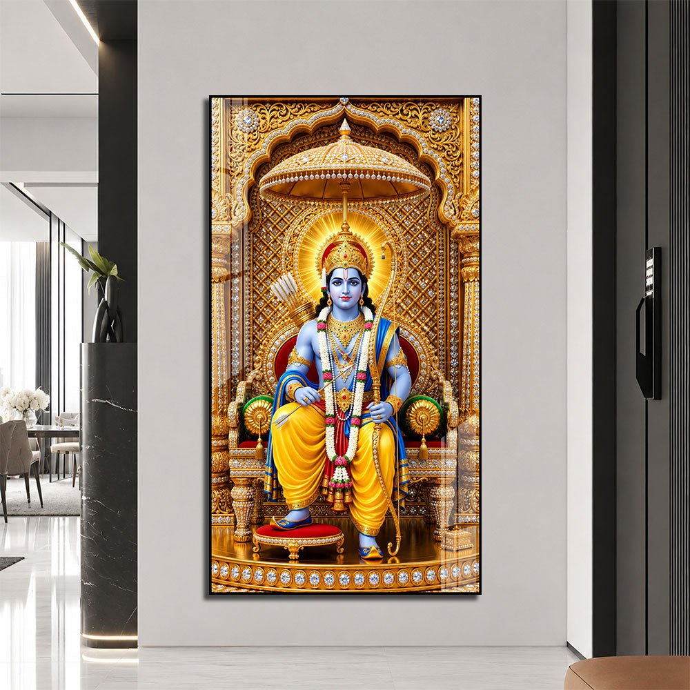 Lord Rama with Bow and Arrow Acrylic Wall Painting for Hindu Home, Temple and Religious Decoration