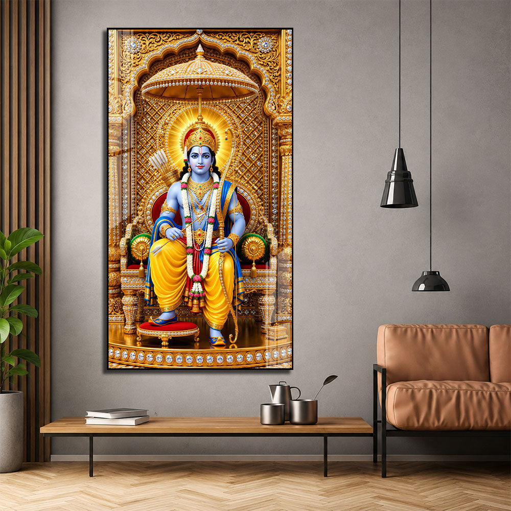Lord Rama with Bow and Arrow Acrylic Wall Painting for Hindu Home, Temple and Religious Decoration