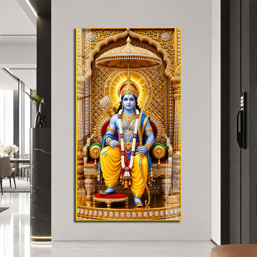 Lord Rama with Bow and Arrow Acrylic Wall Painting for Hindu Home, Temple and Religious Decoration
