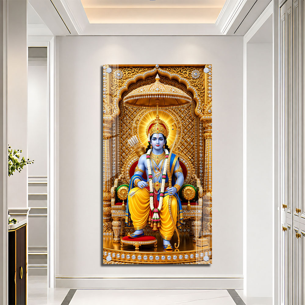 Lord Rama with Bow and Arrow Acrylic Wall Painting for Hindu Home, Temple and Religious Decoration
