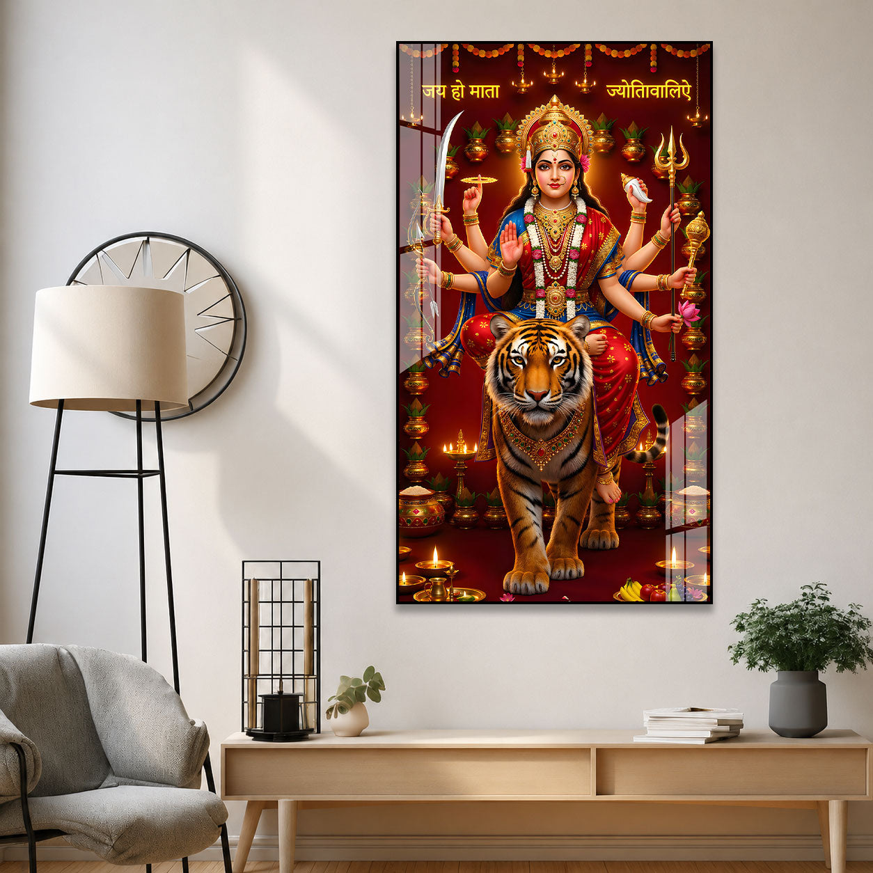 Sacred Durga Mata Acrylic Artwork for Temple Decoration