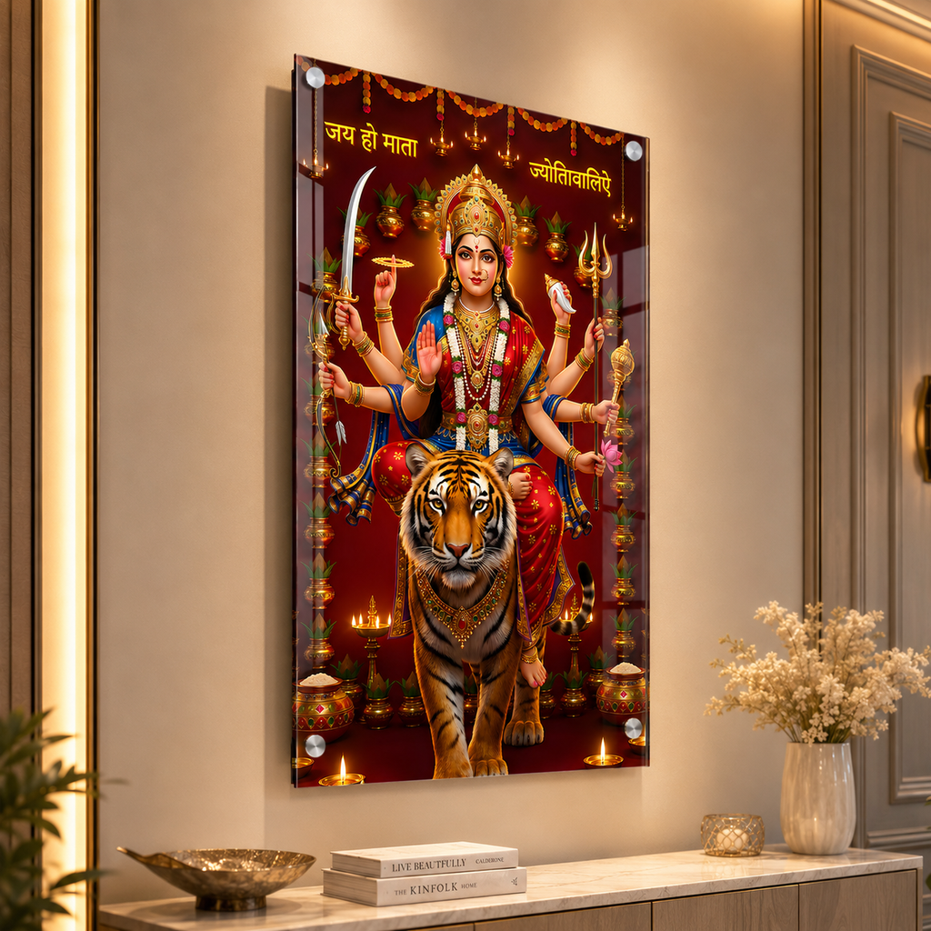 Sacred Durga Mata Acrylic Artwork for Temple Decoration