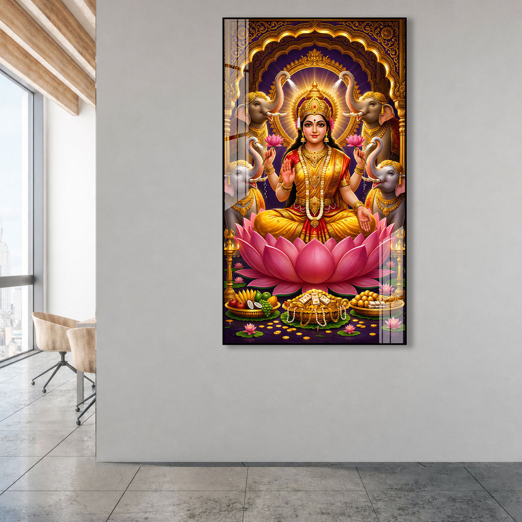 Premium Hindu Goddess Lakshmi Acrylic Painting for Home, Temple and Office Decor