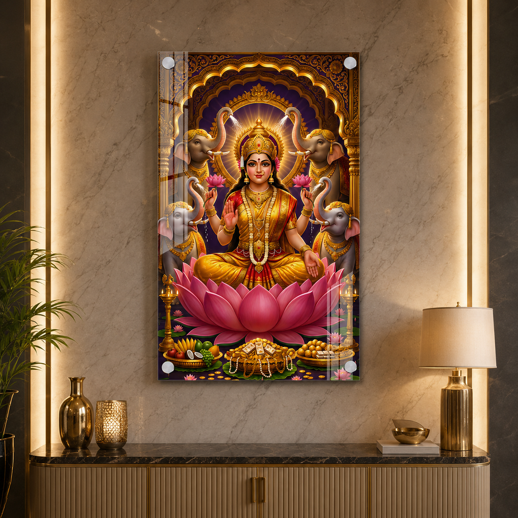 Premium Hindu Goddess Lakshmi Acrylic Painting for Home, Temple and Office Decor