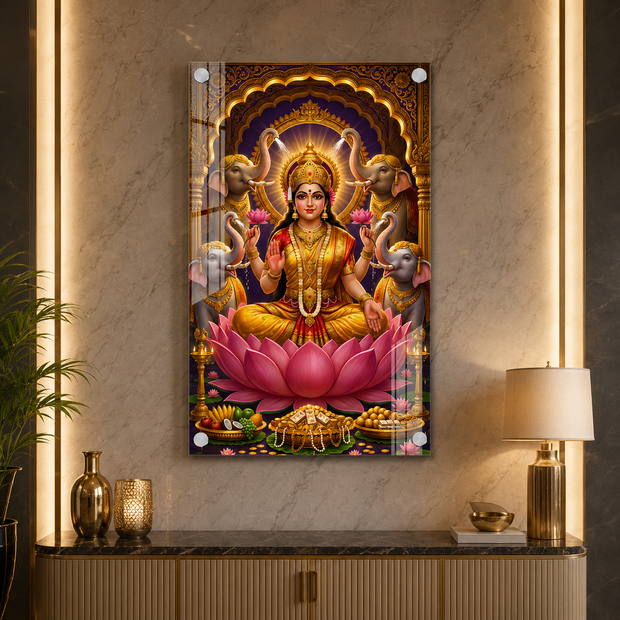 Premium Hindu Goddess Lakshmi Acrylic Painting for Home, Temple and Office Decor
