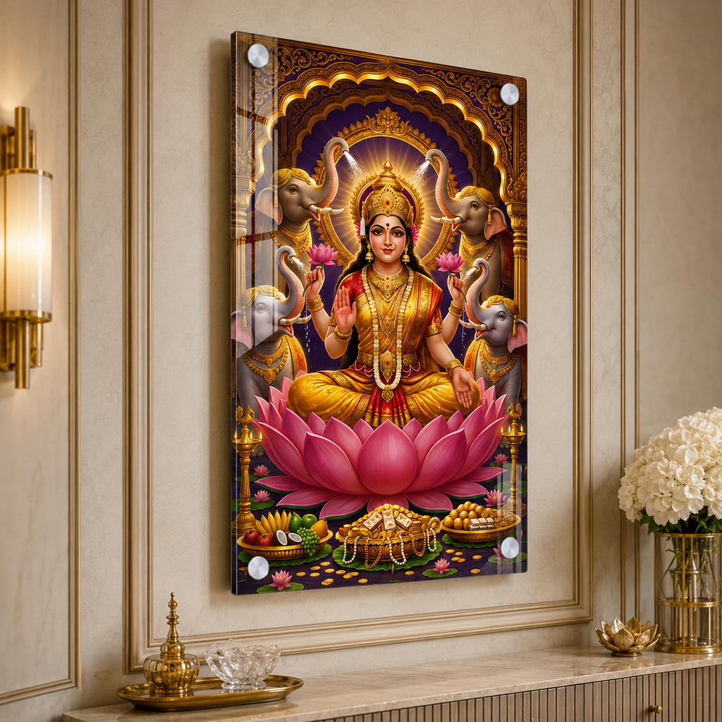 Premium Hindu Goddess Lakshmi Acrylic Painting for Home, Temple and Office Decor