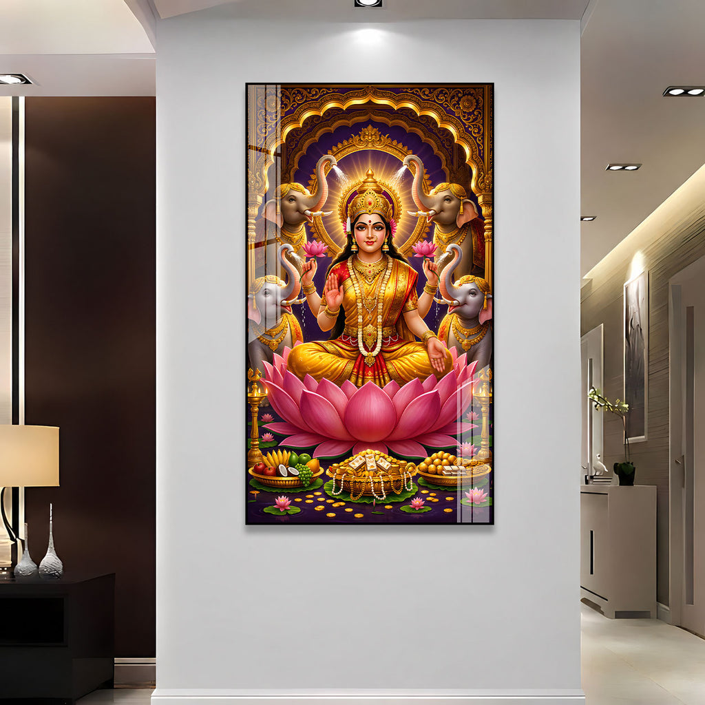Premium Hindu Goddess Lakshmi Acrylic Painting for Home, Temple and Office Decor
