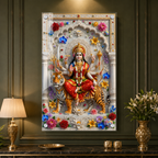 Durga Mata Sitting on Tiger Premium Acrylic Religious Wall Painting for Hindu Home Decor