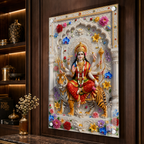 Durga Mata Sitting on Tiger Premium Acrylic Religious Wall Painting for Hindu Home Decor