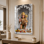 Divine Sankat Mochan Hanuman Acrylic Wall Art with Marble Temple Background