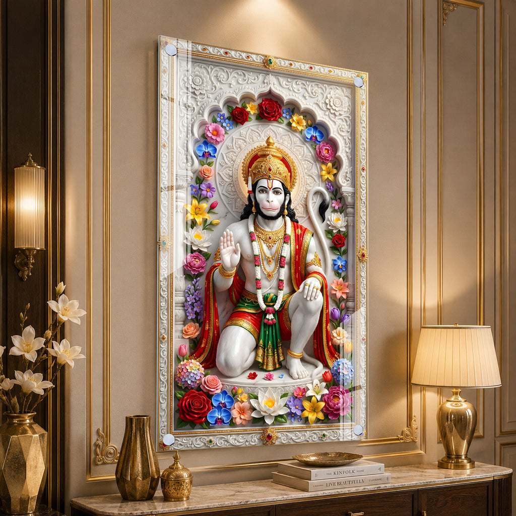 Sacred Ram Bhakt Hanuman Ji Premium Acrylic Painting for Spiritual Home Decor