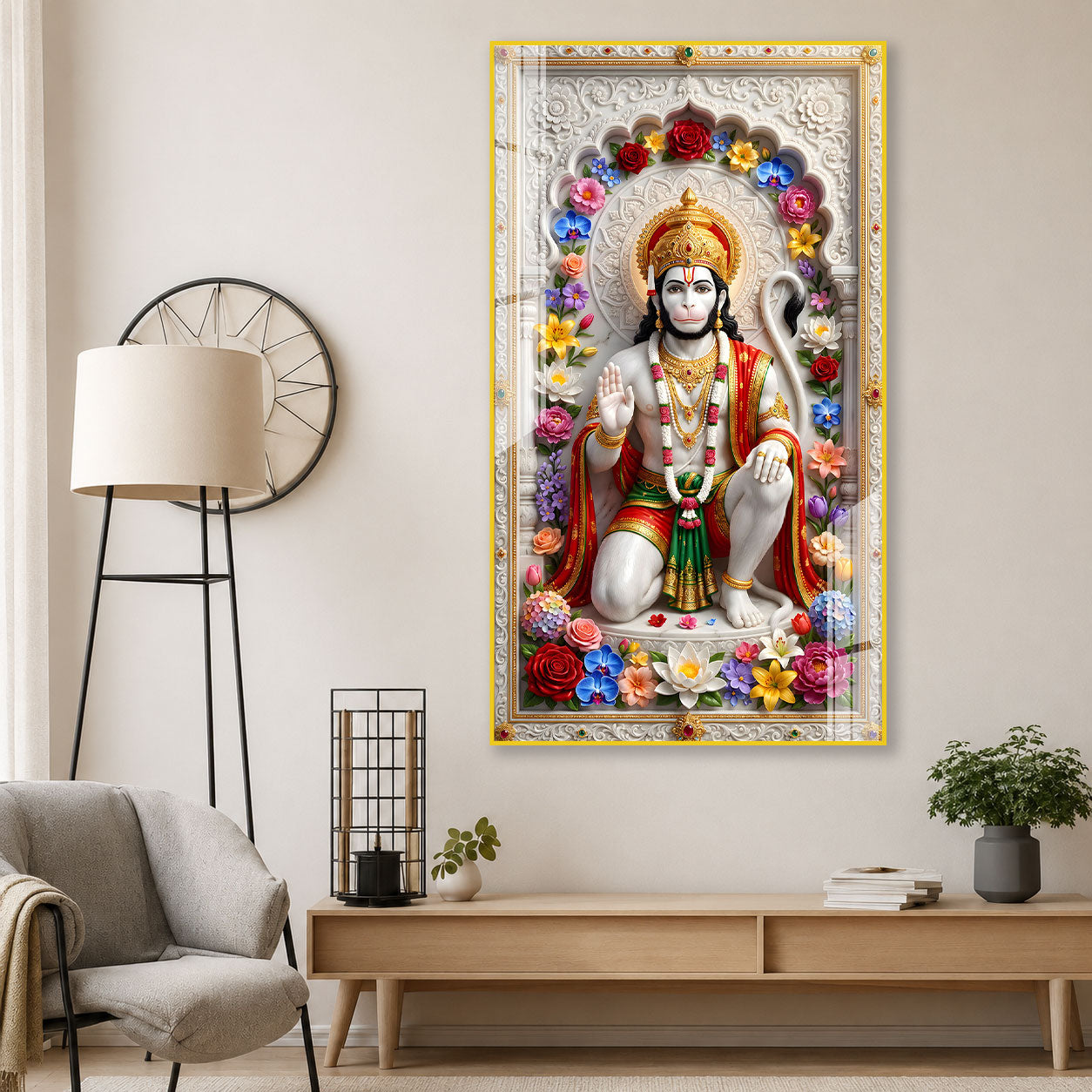 Sacred Ram Bhakt Hanuman Ji Premium Acrylic Painting for Spiritual Home Decor