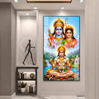 Luxury Lord Hanuman Devotional Acrylic Painting with Ram Sita Divine Wall Decor