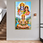 Luxury Lord Hanuman Devotional Acrylic Painting with Ram Sita Divine Wall Decor