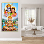 Luxury Lord Hanuman Devotional Acrylic Painting with Ram Sita Divine Wall Decor