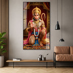 Lord Hanuman Spiritual Acrylic Painting with Golden Temple Background Wall Decor