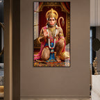 Lord Hanuman Spiritual Acrylic Painting with Golden Temple Background Wall Decor