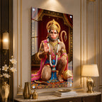 Lord Hanuman Spiritual Acrylic Painting with Golden Temple Background Wall Decor