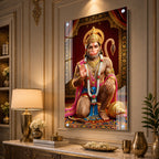 Lord Hanuman Spiritual Acrylic Painting with Golden Temple Background Wall Decor