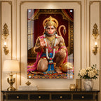 Lord Hanuman Spiritual Acrylic Painting with Golden Temple Background Wall Decor