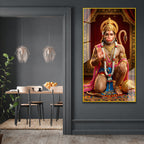 Lord Hanuman Spiritual Acrylic Painting with Golden Temple Background Wall Decor