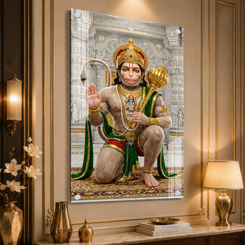 Premium Hanuman Ji Acrylic Wall Painting for Pooja Room, Office and Living Room