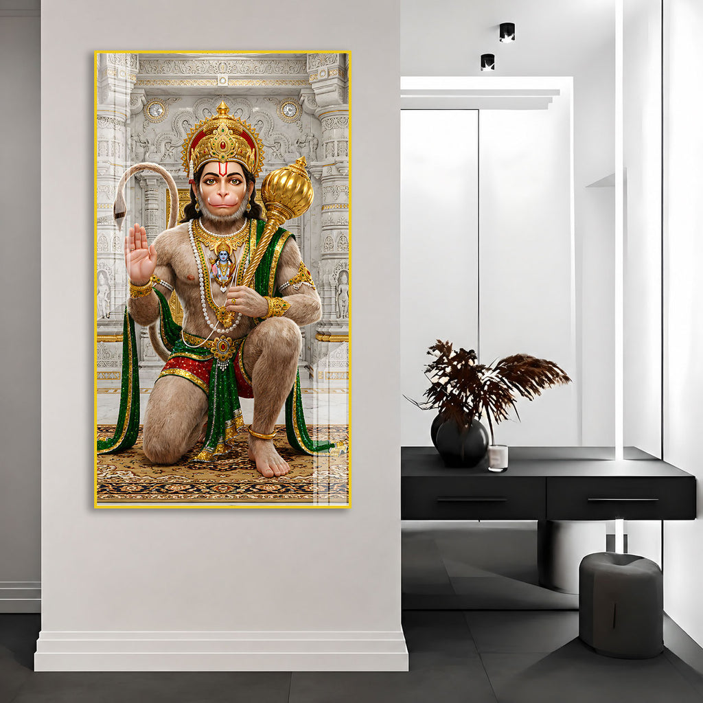 Premium Hanuman Ji Acrylic Wall Painting for Pooja Room, Office and Living Room
