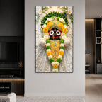 Exclusive Lord Jagannath Acrylic Marble Style Wall Painting with Elegant Floral Temple Design