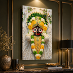 Exclusive Lord Jagannath Acrylic Marble Style Wall Painting with Elegant Floral Temple Design