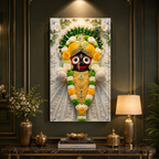 Exclusive Lord Jagannath Acrylic Marble Style Wall Painting with Elegant Floral Temple Design