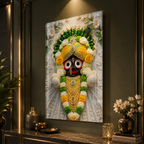 Exclusive Lord Jagannath Acrylic Marble Style Wall Painting with Elegant Floral Temple Design